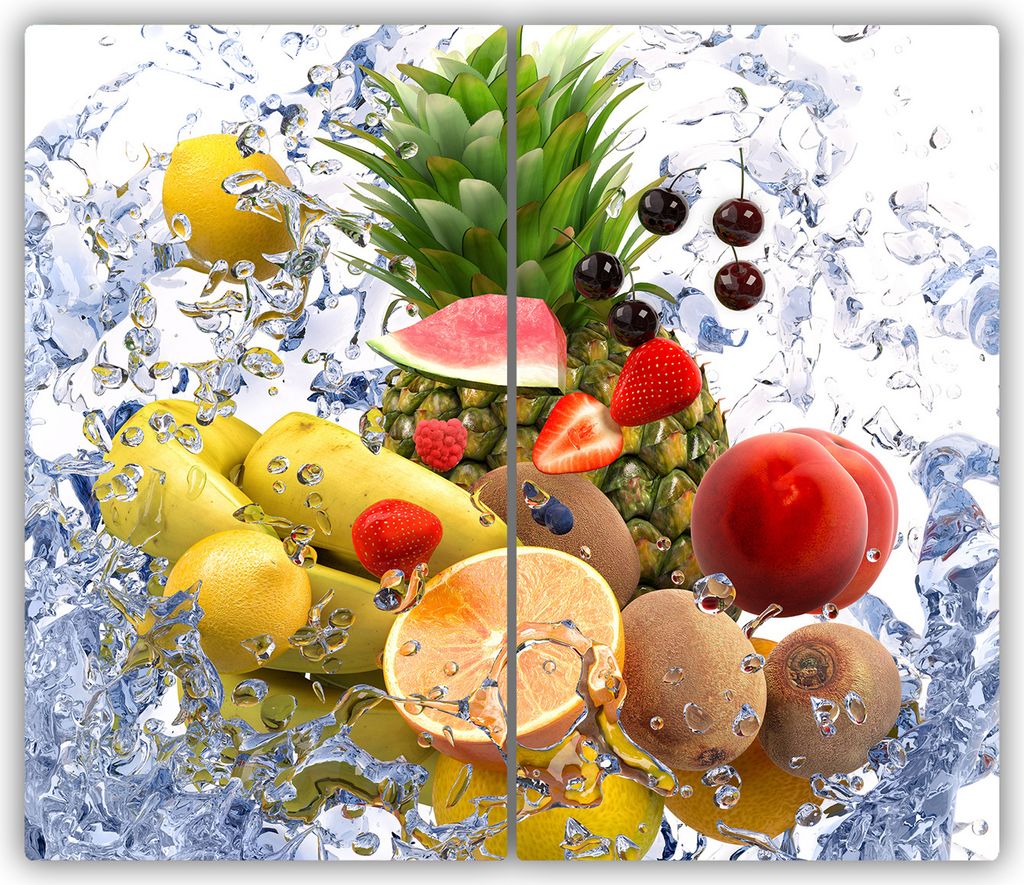 Tulup Glas-Herdabdeckplatte - 2x30x52cm - Glaskeramikkochfeld-Abdeckung Spritzschutz Zweiteilig Obst und Wasser