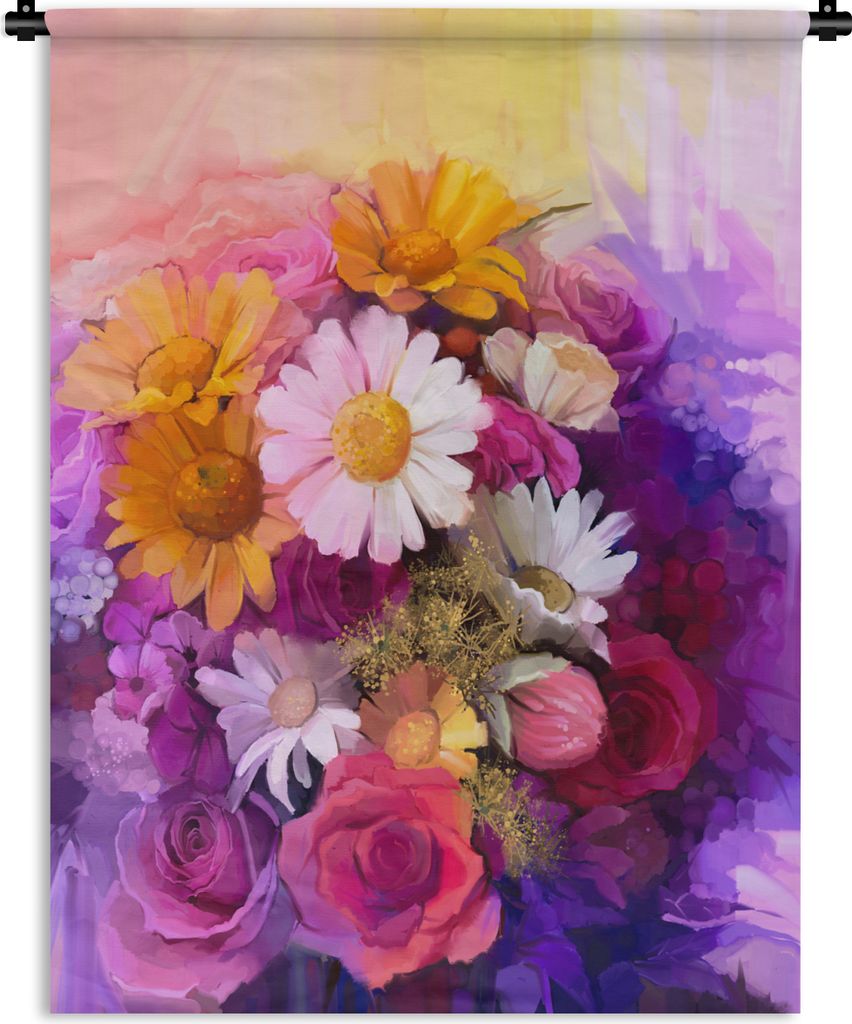 MuchoWow Wandteppich Wandbehang Blumen - Impressionismus - Ölfarbe 120x160 cm Tapisserie Dekoration Wandtuch - Wohnzimmer - Moderne