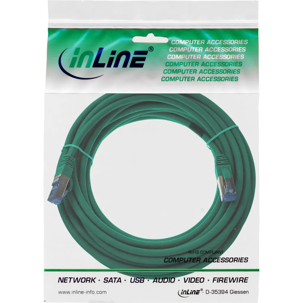 Fornitura Cavi Patch InLine Cat.6A S/FTP 15m Verde LSZH Rame 100% - 6