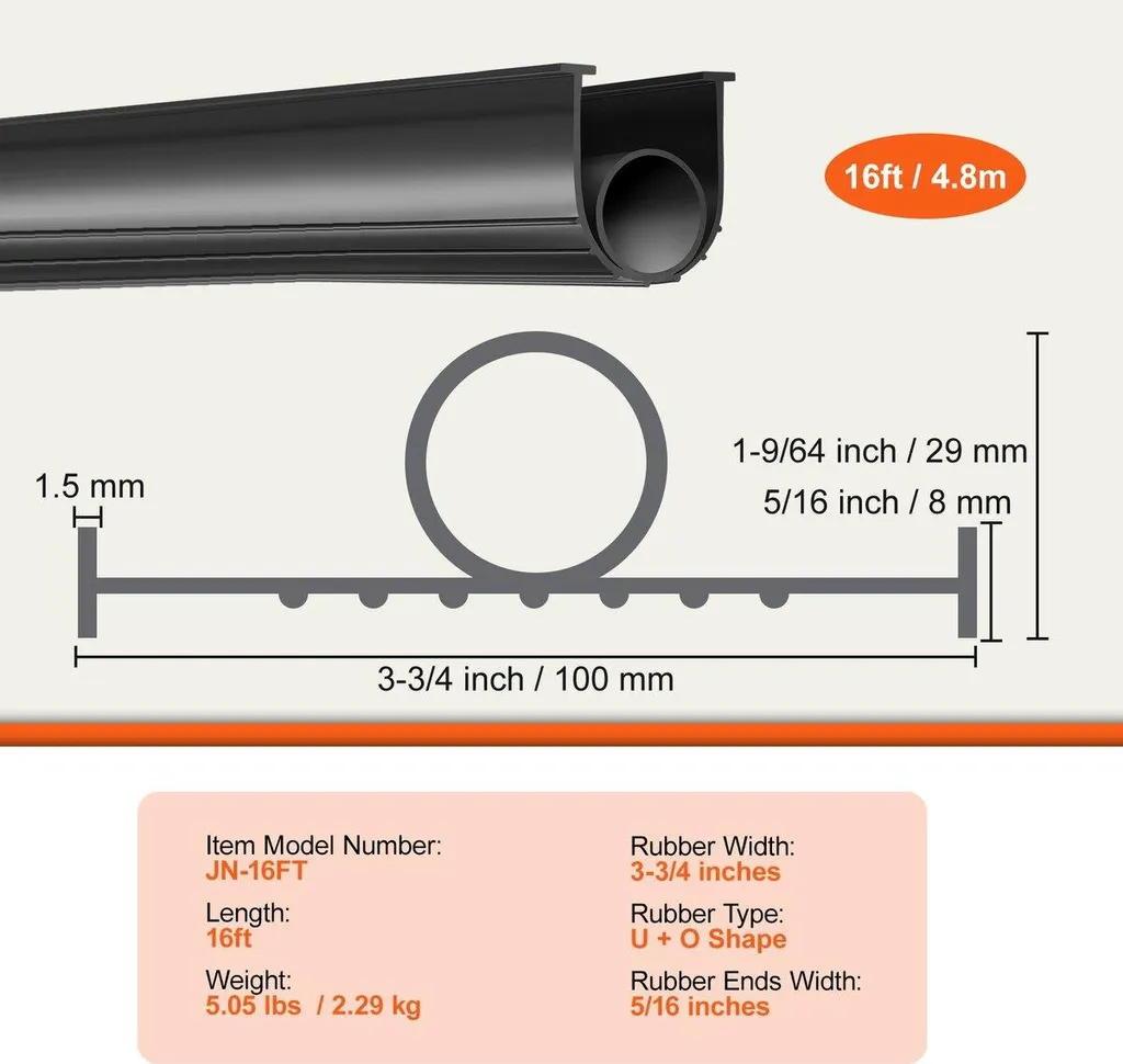 Joint de garage en caoutchouc robuste largeur 3 3/4" et T-End 5/16" - 7