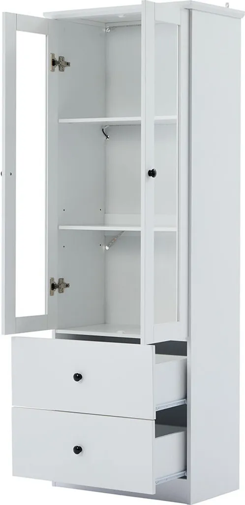 Vitrine LED Blanche avec Port USB et Tiroirs : Meuble d'Exposition Moderne