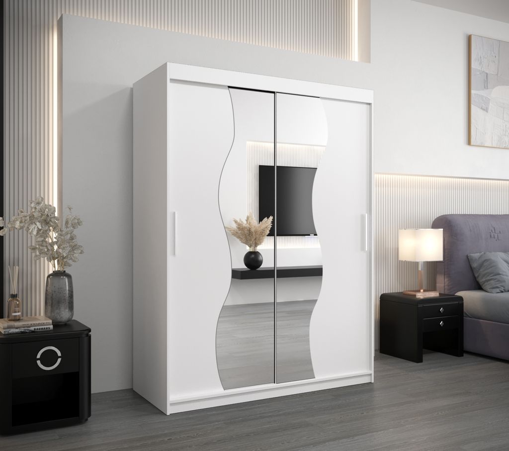 Kleiderschrank mit Spiegeln ULRIKA – Breite 150 cm, weiß