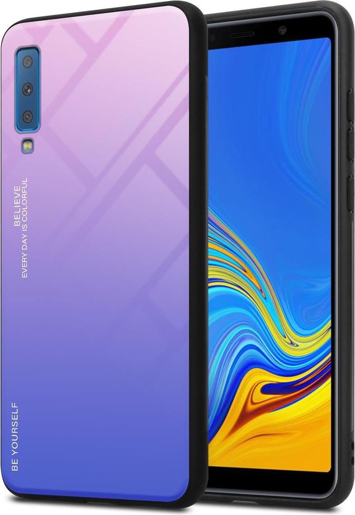 Cadorabo Hülle für Samsung Galaxy A7 2018 Schutz Hülle in Schwarz Handyhülle TPU Etui Cover Case Tempered Glas