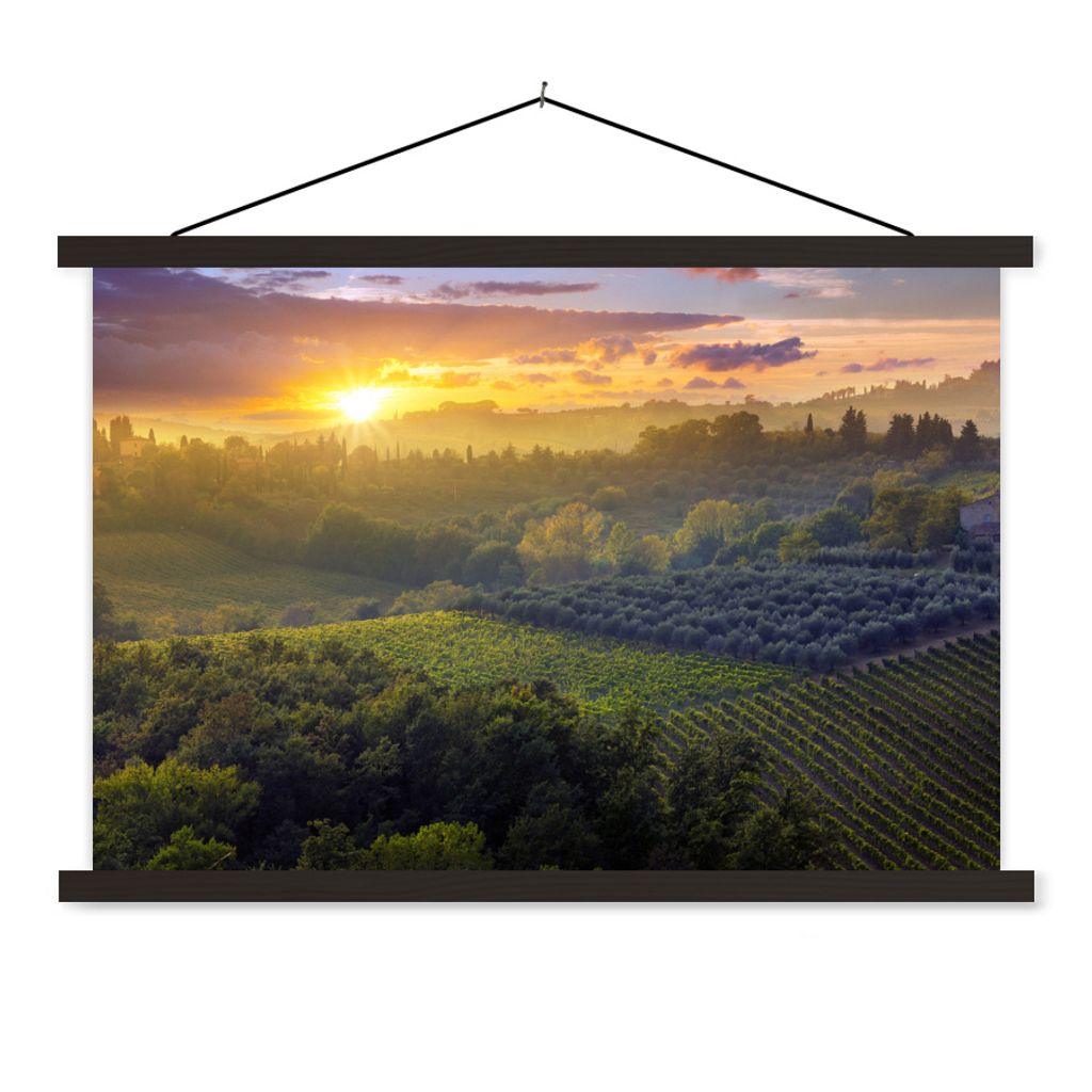 MuchoWow Textilposter Toskana - Landschaft - Sonne 120x80 cm mit schwarzem Rahmen - Wanddeko