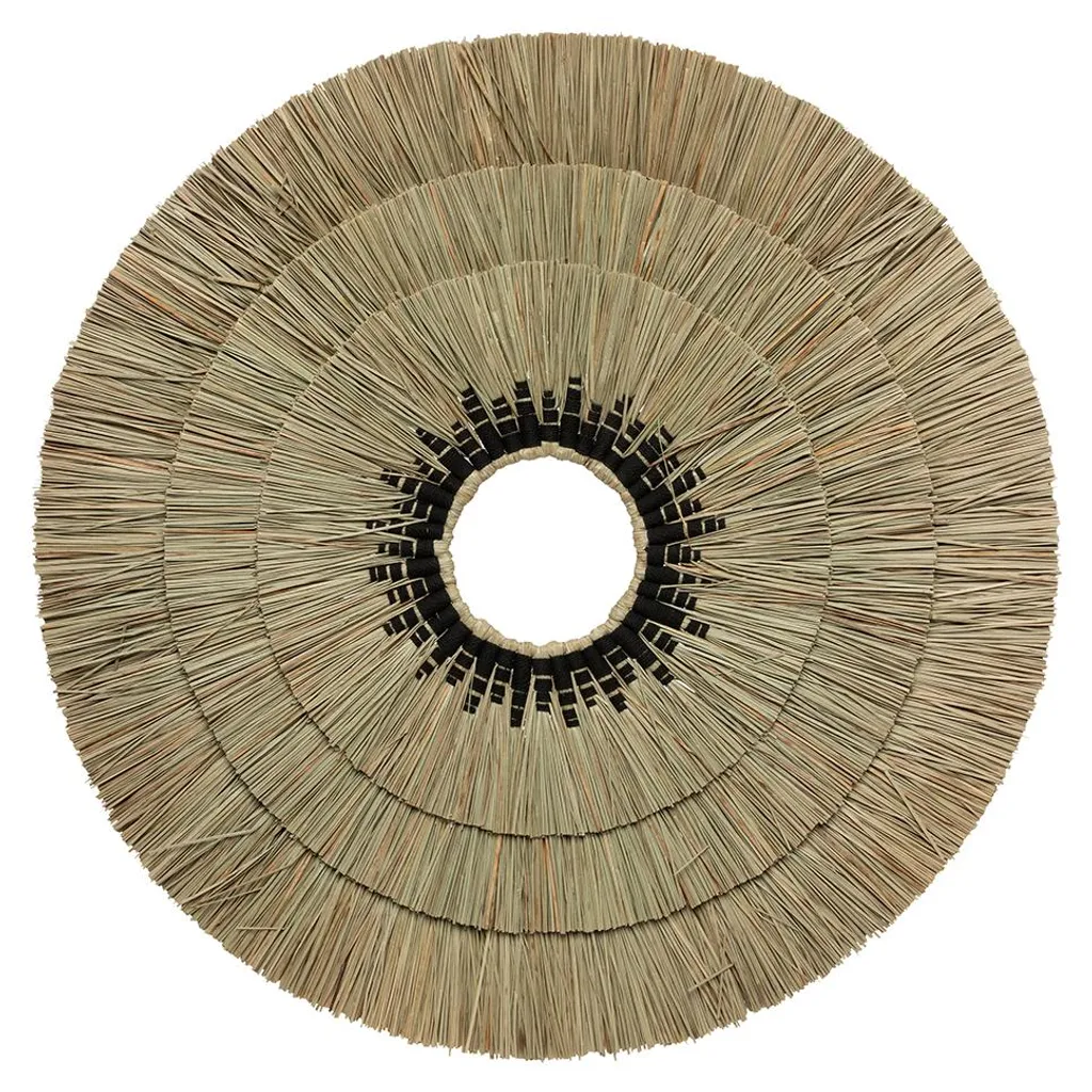Décoration murale mendong et herbe noire 75x75cm - Art naturel épuré