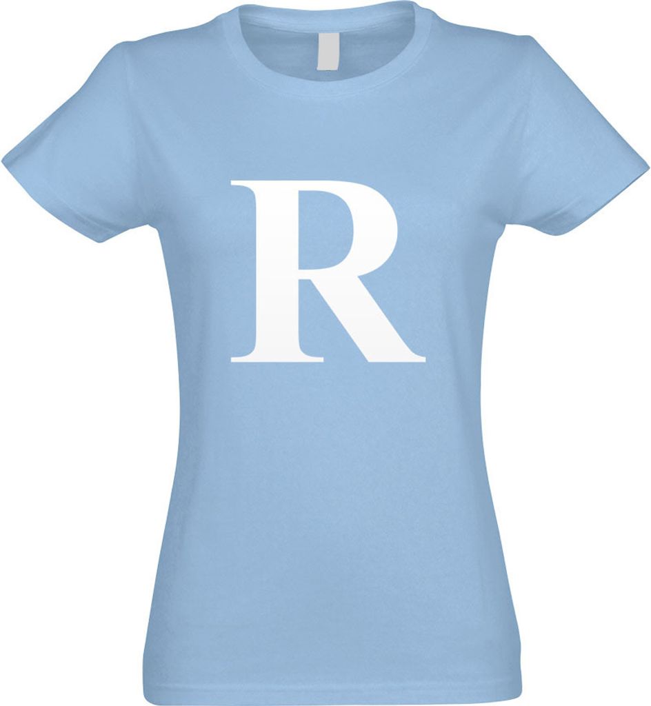 Kiwistar - T-Shirt tailliert - Damen - himmelblau - Buchstabe R - Alphabet - mit Motiv Bedruckt - Funshirt Design - Sport - Freizeit - Damen - XXL