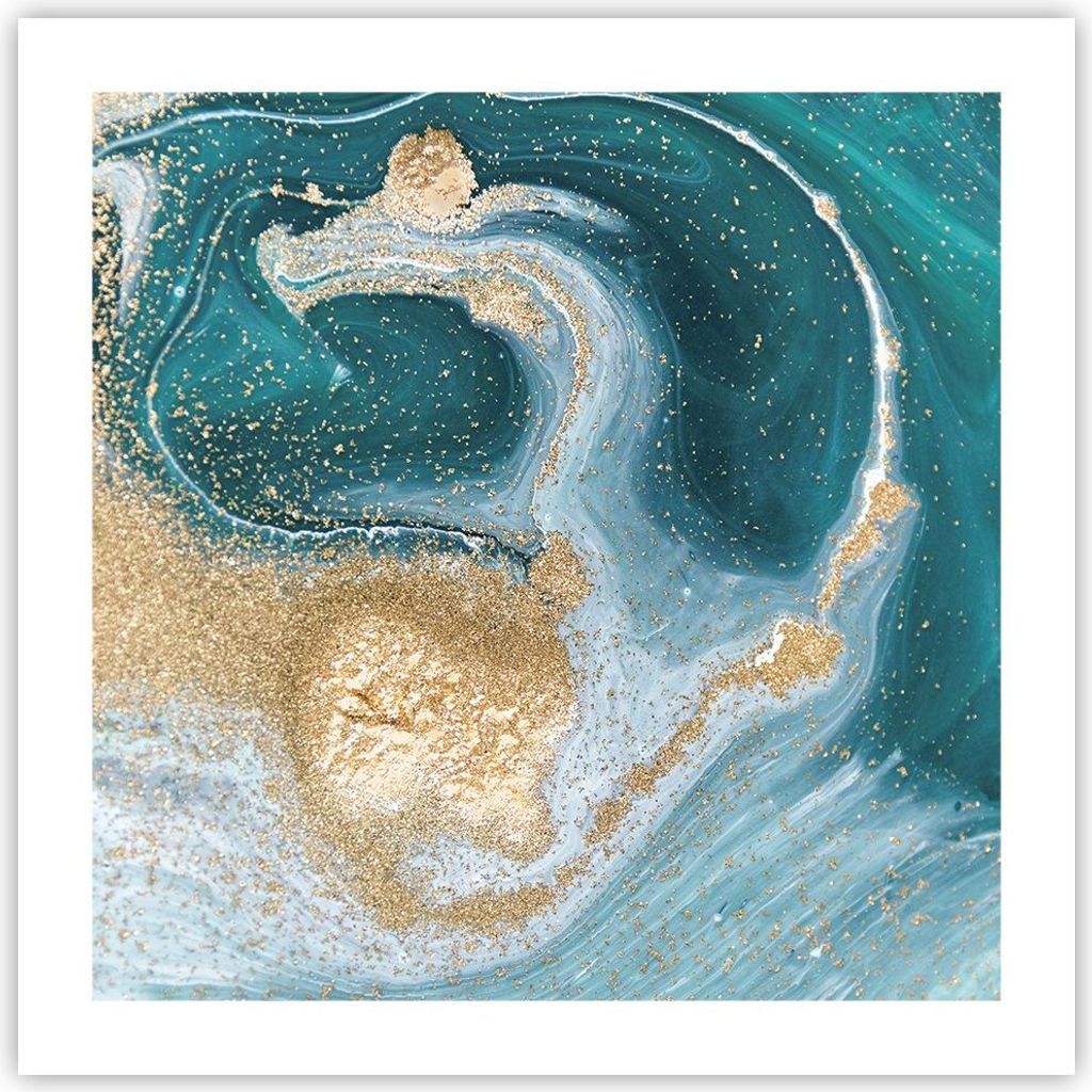 Poster - Poster ohne Rahmen - Golden Türkis Hintergrund - 50x50 cm - Wand Bild - Wanddeko - Wandbilder - Kunstposter - Wandposter - Bilder - Kunst...