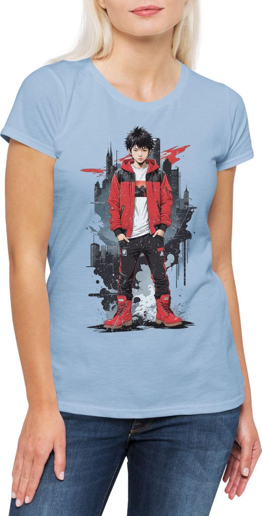 Urban Backwoods Neo-Tokyo Biker, Damen T-Shirt, Farbe: Hellblau, Größe: S