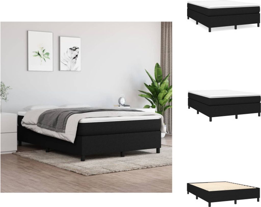 vidaXL Boxspringbett mit Matratze Schwarz 140x190 cm Stoff - Betten & Bettgestelle