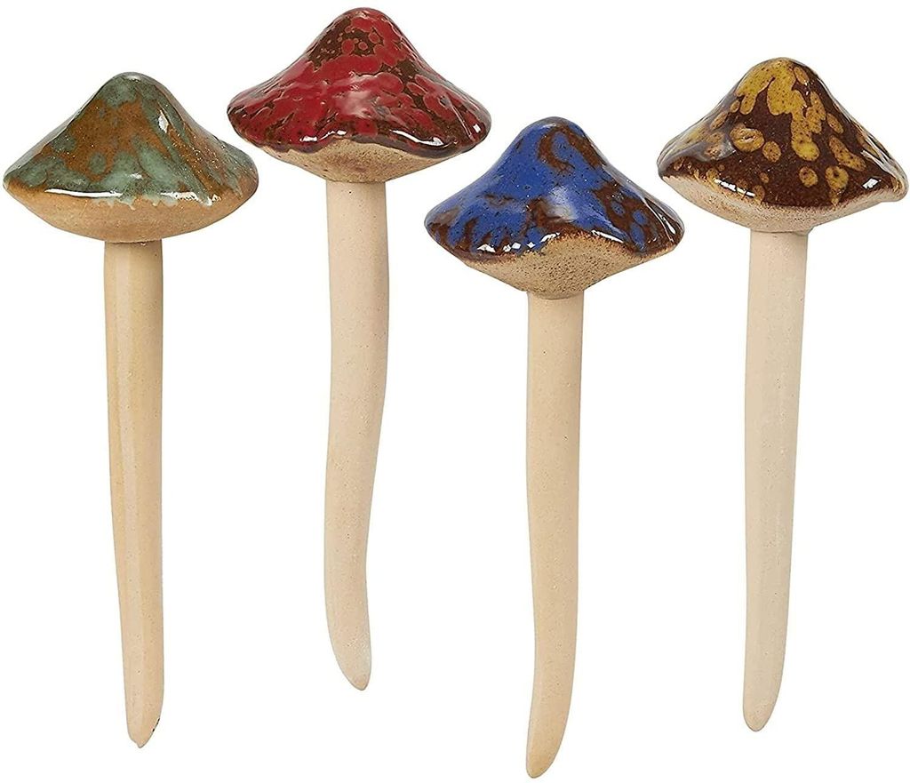 Gartendekoration, 4 Keramikpilze für Garten, Hof, Feengarten, Rasen, Gartenpilze, Dekoration für Blumentöpfe, Keramikornament für DIY-Puppenhau...