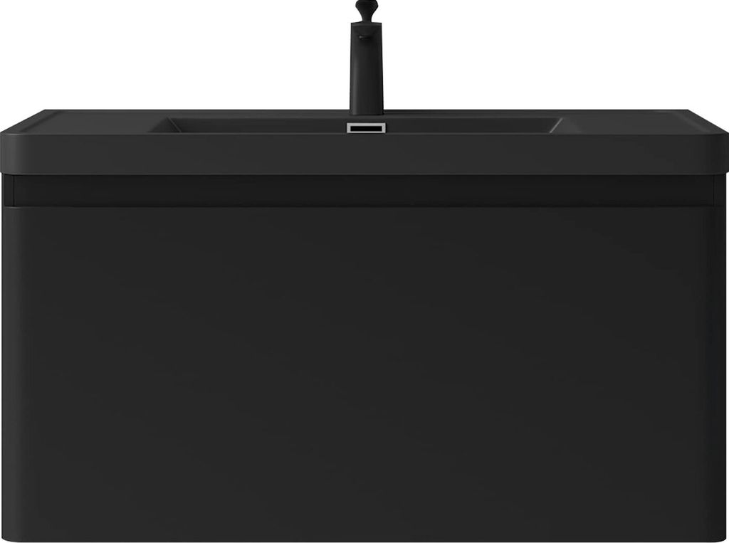 Mai & Mai Badmöbel-Set Waschbeckenunterschrank 90x48x50cm in Matt Schwarz mit Softclose Schubladen inkl. Mineralguss Waschbecken Ancona