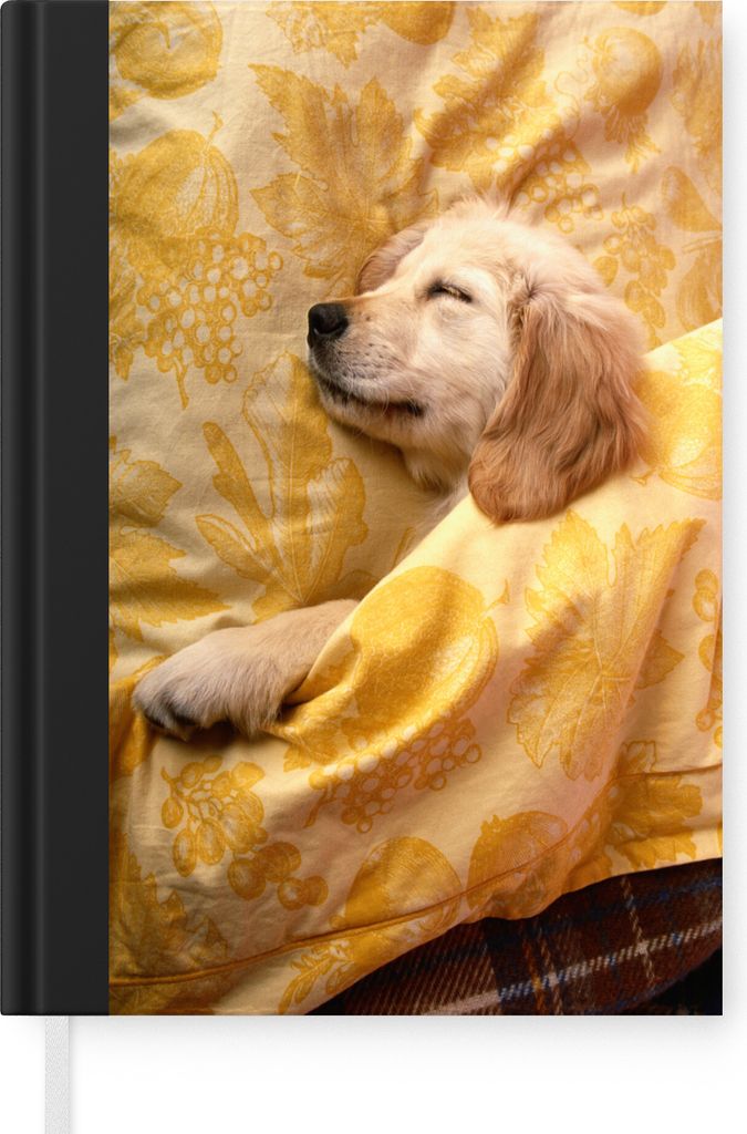 MuchoWow Notizbuch Tagebuch Haushaltsbuch Notebook A5 Golden Retriever Welpe liegt auf dem Bett - Notizblock - Notizheft - Notebook - Schreibbloc...