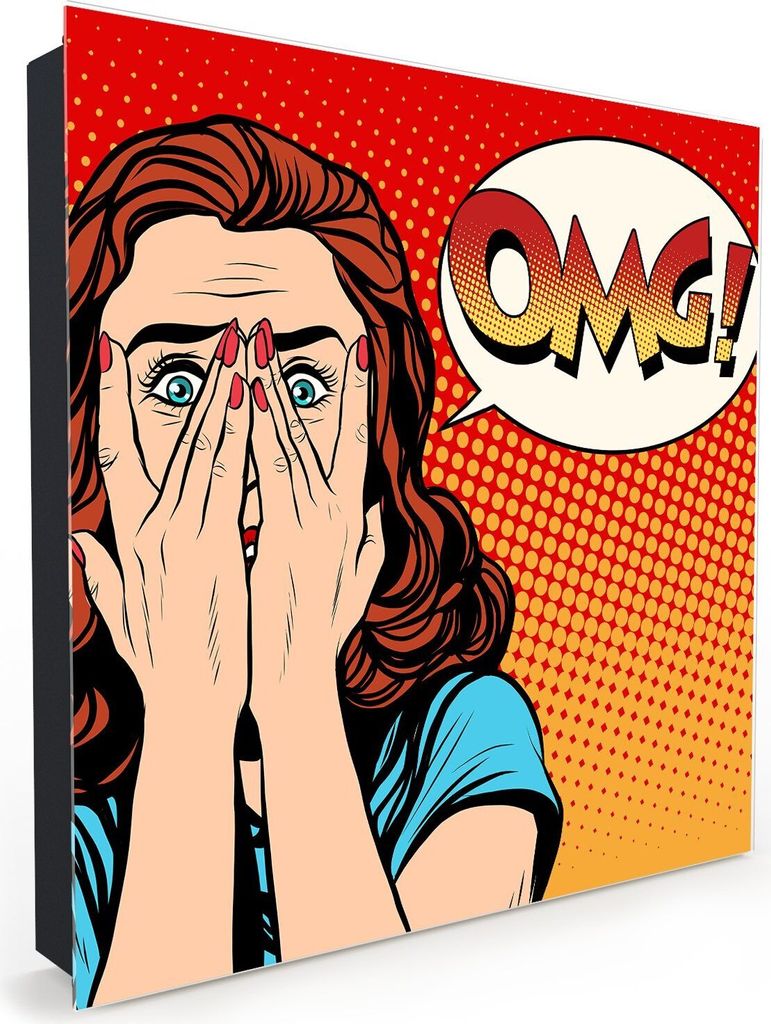 Nachbildung-Schlüsselkasten, Magnetpinnwand und Memoboard mit Glasfront Motiv Erschrockene Frau