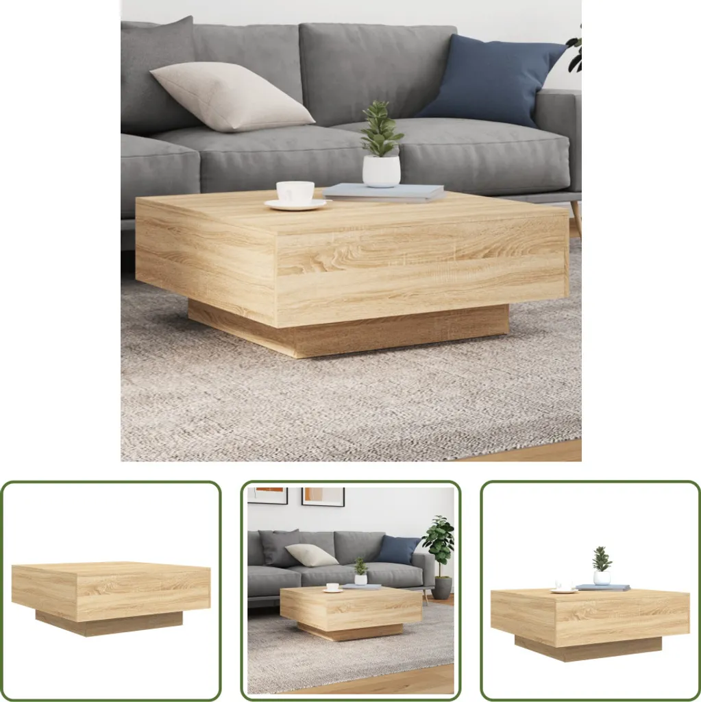 The Living Store tavolino in rovere Sonoma 80x80x31 cm materiale a base di legno