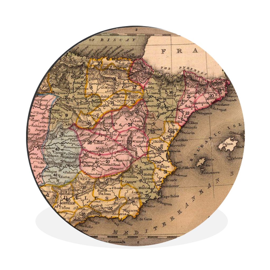 MuchoWow Aluminium Wandkreis Länderkarte - Spanien - Iberien Ø 30 cm Wanddeko Modern Wohnzimmer - Wand Bild - Wohnzimmer - Runde Bilder - Alubi...