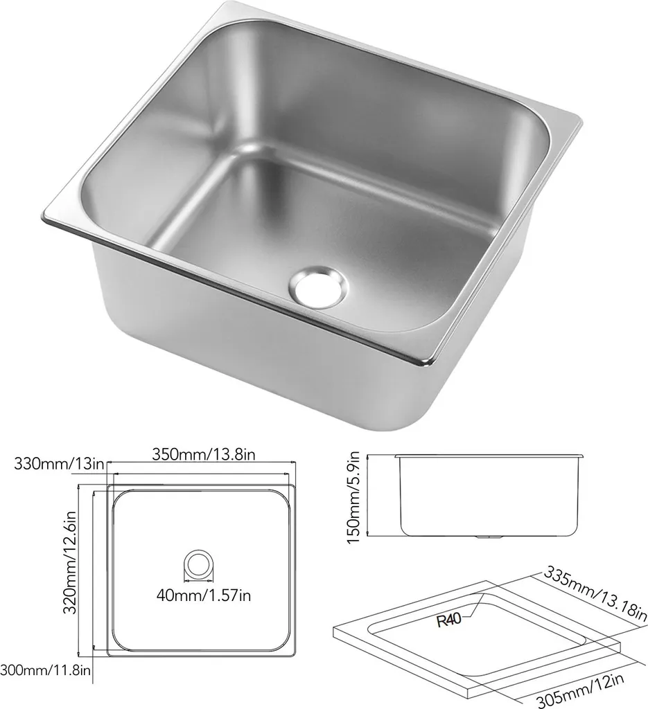 Lavello Inox 304 Design Compatto per Cucine Camper e Mini Appartamenti