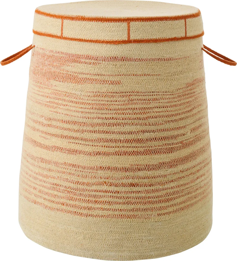 Panier tressé naturel et orange J-Line : design rayé avec couvercle déco