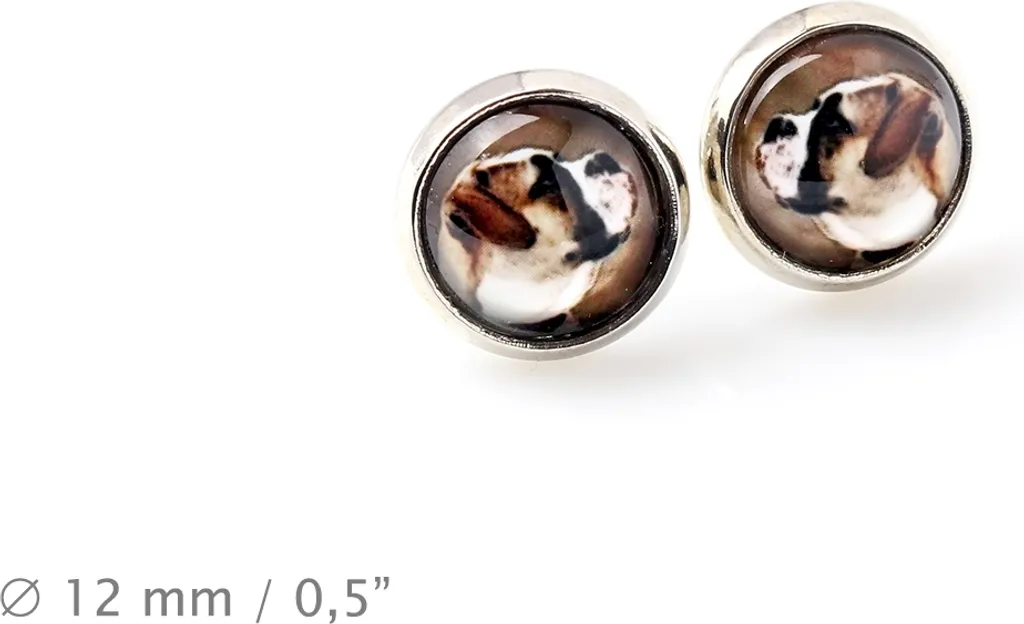 American Bulldog, Bulldog americano - Gioielli con la tua foto - Scatola, collana e set di orecchini, prodotti personalizzati del marchio Art-Dog.