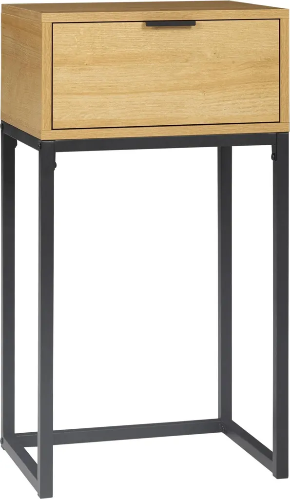 Console d'entrée bois naturel 40 cm avec tiroir et pieds en acier noir