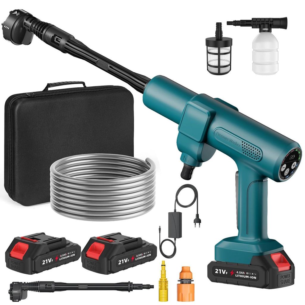 Hochdruckreiniger - Akku-Hochdruckpistole - Bürstenlos - 3500 W - 200 Bar - 6‐in‐1 Düse - 4,1 L/min - 2 Akkus - Gold