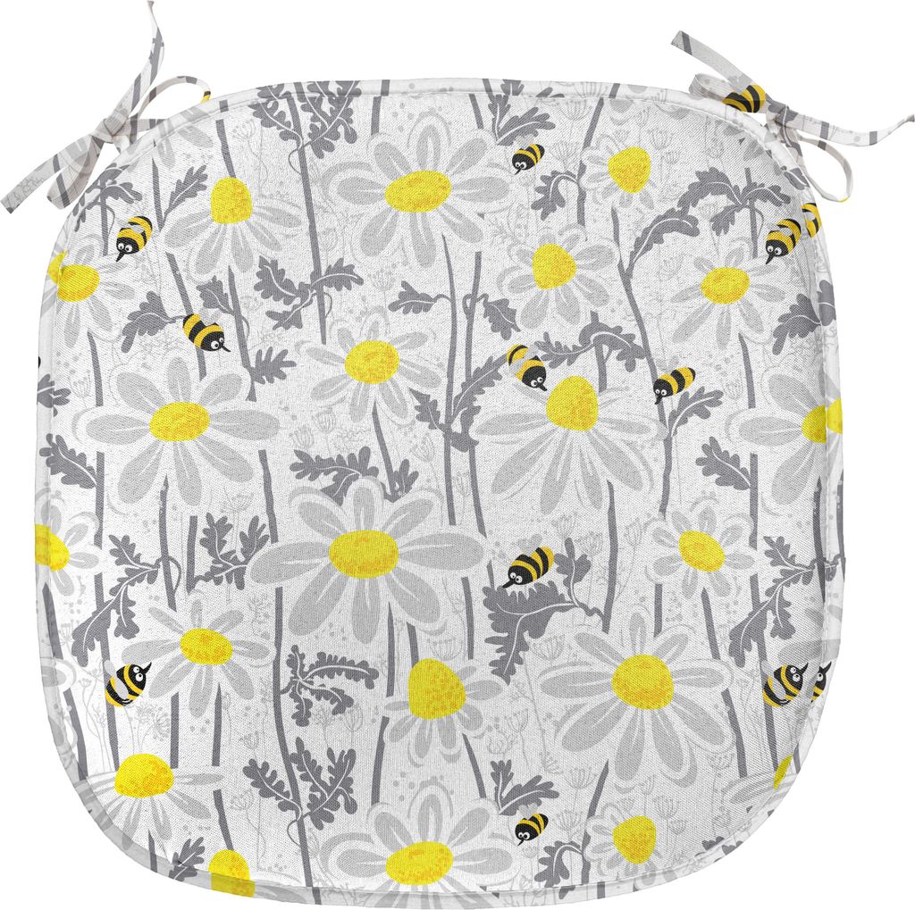 ABAKUHAUS Gelb Polster für Esszimmerstühle, Bienen Kamille Wiese, Dekoratives wasserfestes Kissen mit Riemen für Küchensitze, 40 cm x 40 cm, Ge...