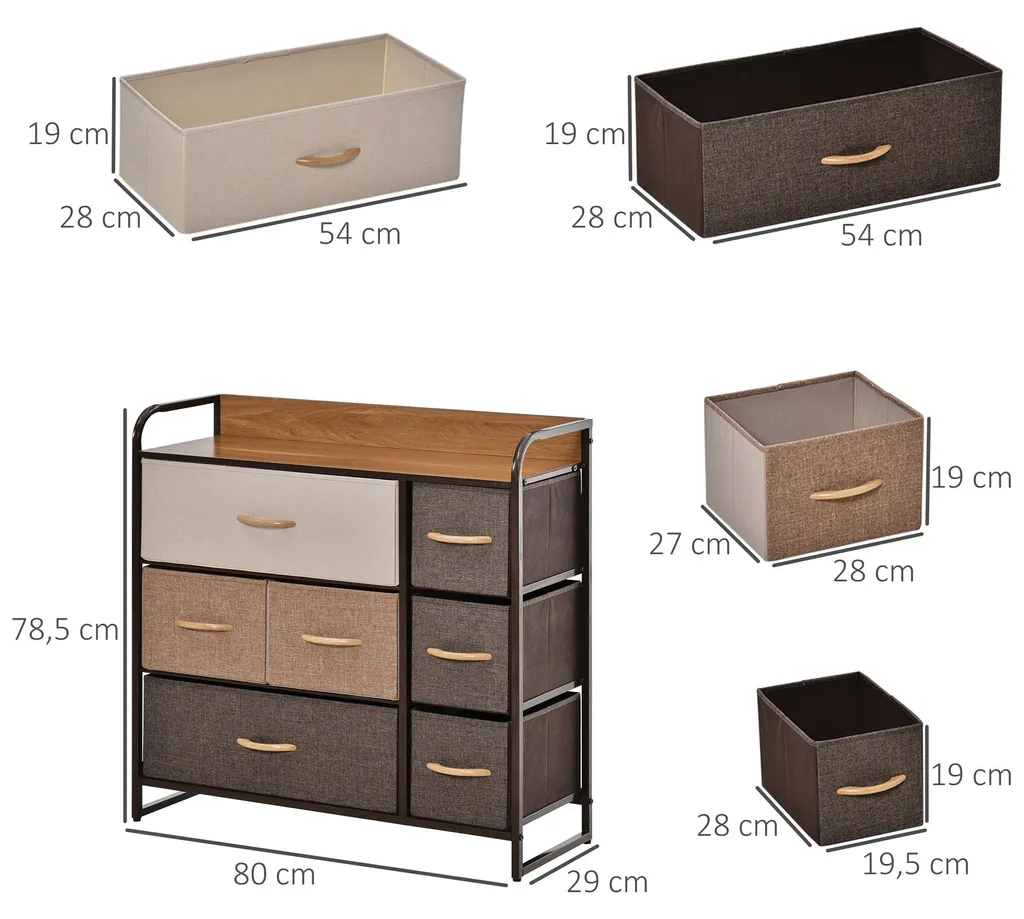 Commode textile structure acier 7 tiroirs pliants format 80x29 cm - 5