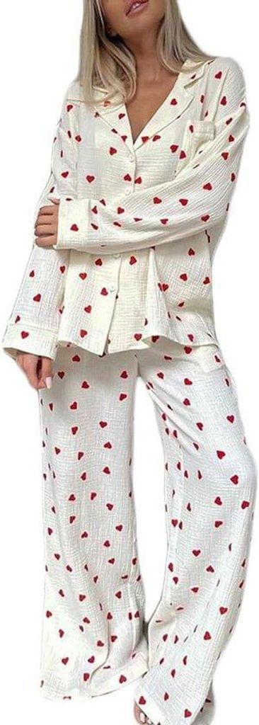 Casual-Lounge-Hose-Set aus weichem Baumwoll-Knitwear - Herren- oder Damen-Modell - Langärmelig - Winter- und Herbst-Outfit - Weiß - Größe L