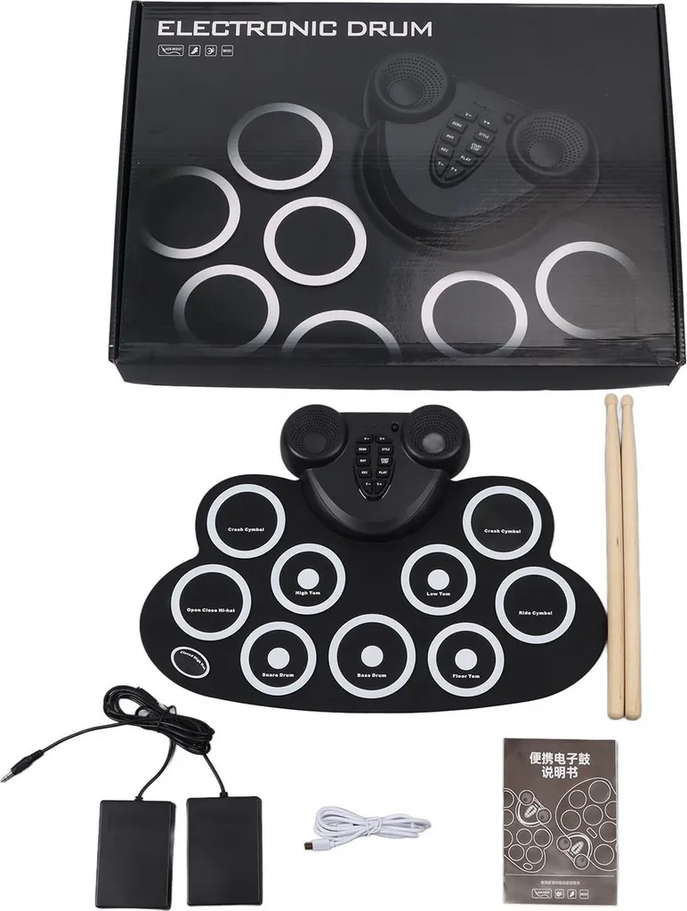 Tambour électronique à rouleau pliable avec double haut-parleur intégré - 2