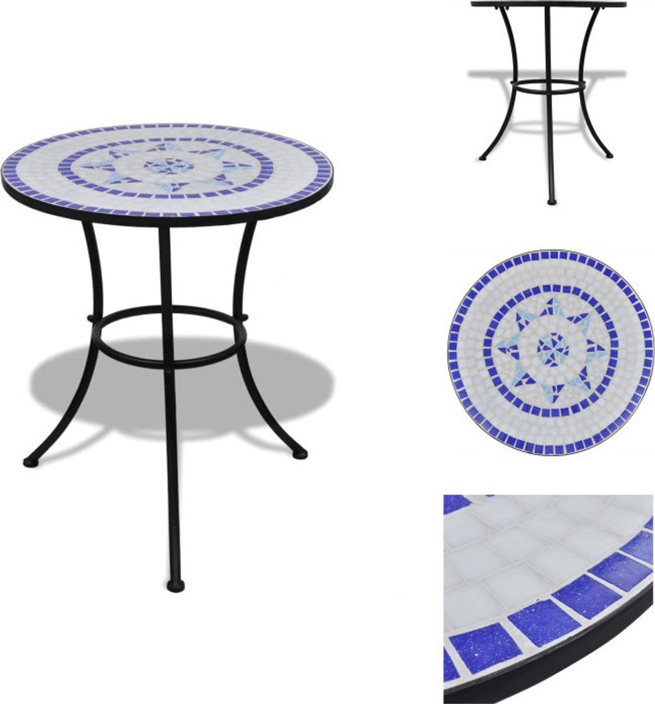vidaXL Bistrotisch Blau und Weiß 60 cm Mosaik - Gartentische