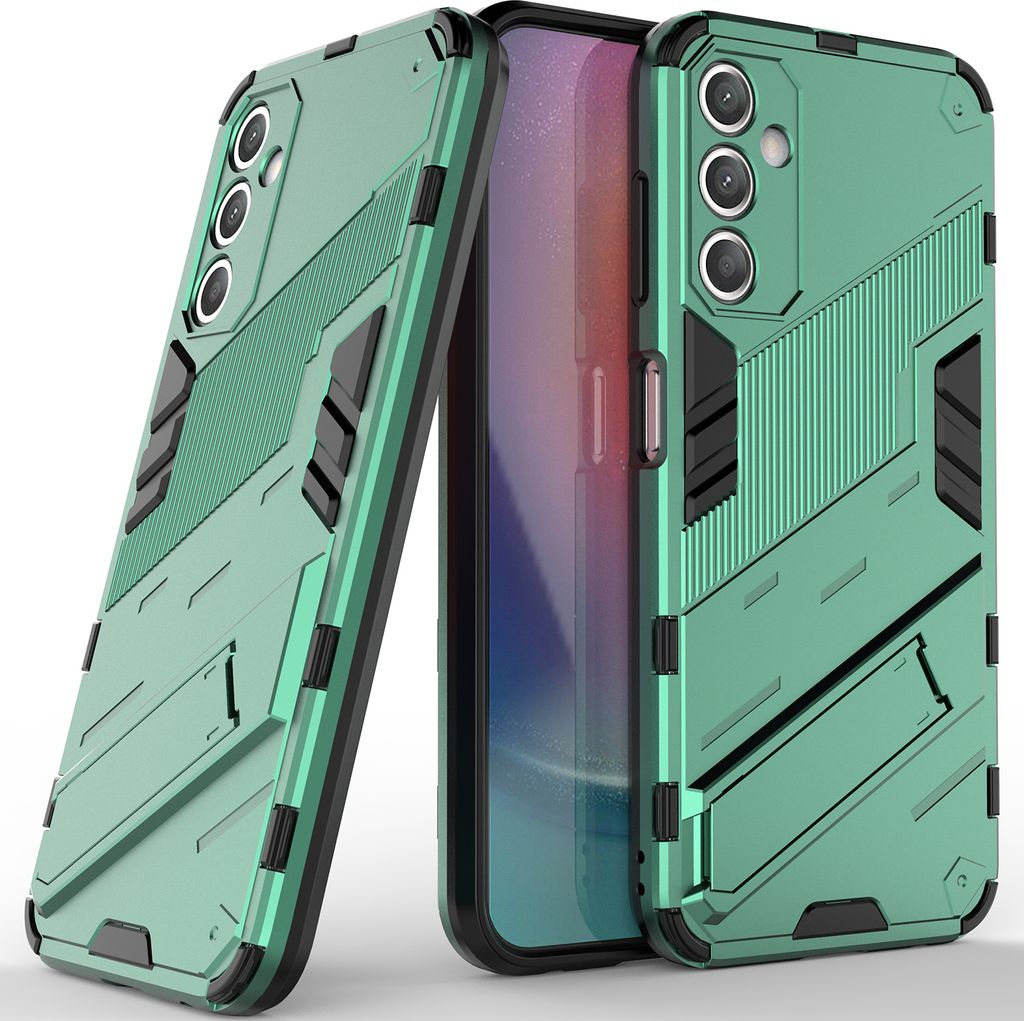 Armor Hülle für Samsung Galaxy A25, Hybrid PC TPU Bumper Stoßfestes Schutzhülle mit Standfunktion Grün
