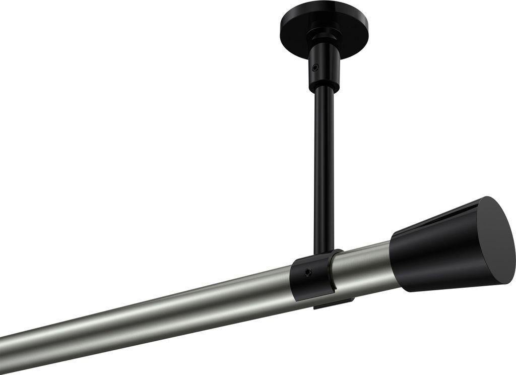 Interdeco Gardinenstange / Vorhangstange Edelstahl-Optik / Schwarz, Typ Sonette Sitra (Konus) ohne Ringe, Deckenmontage, 20 mm Ø 1-läufig, 140 cm