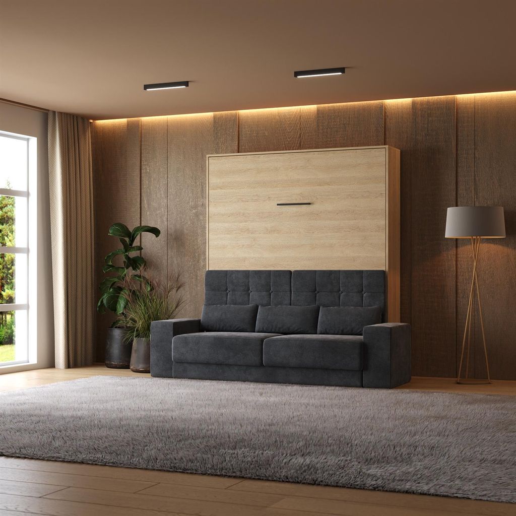 Schrankbett mit Anthrazit SOFA M1 160x200 Vertikal Kaiserberg Eiche
