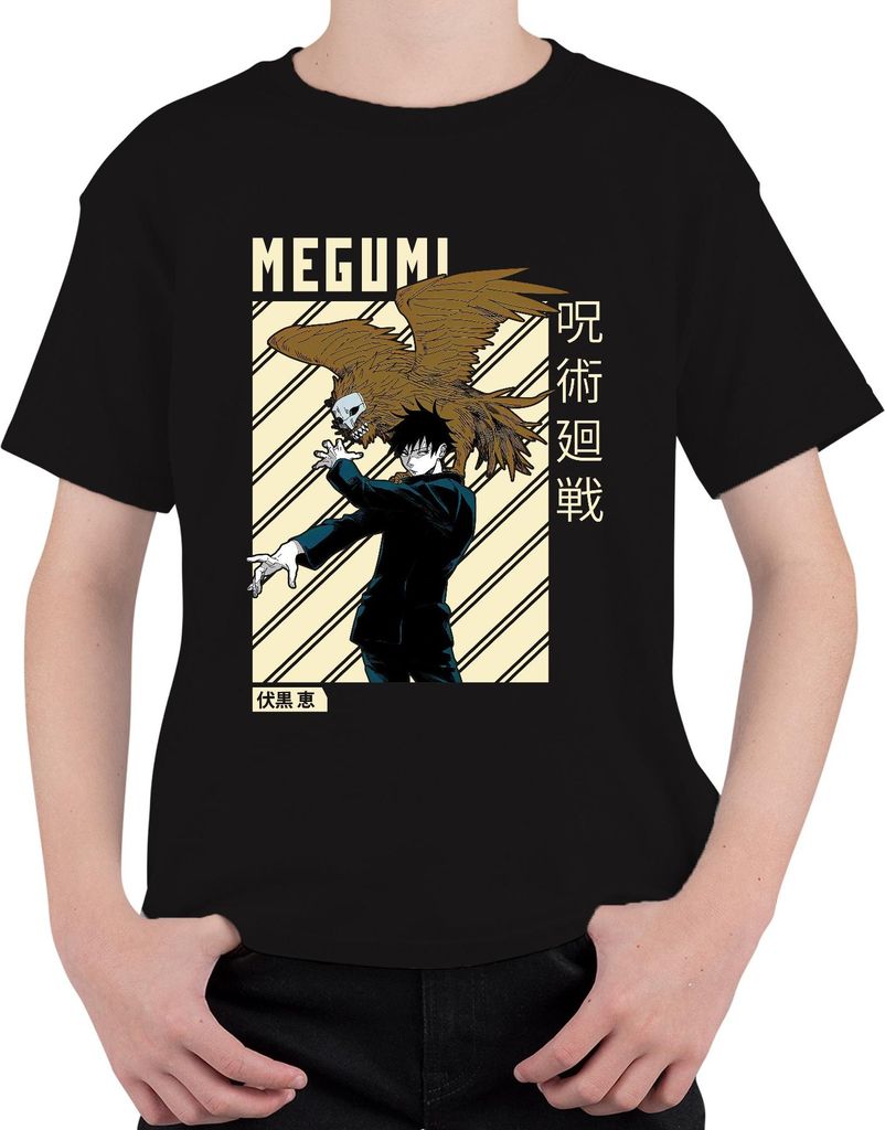MEGUMI Jujutsu Kaisen 呪術廻戦 Fushiguro Shikigami Anime Ästhetik Uni Kinder T-Shirt, Schwarz, 104