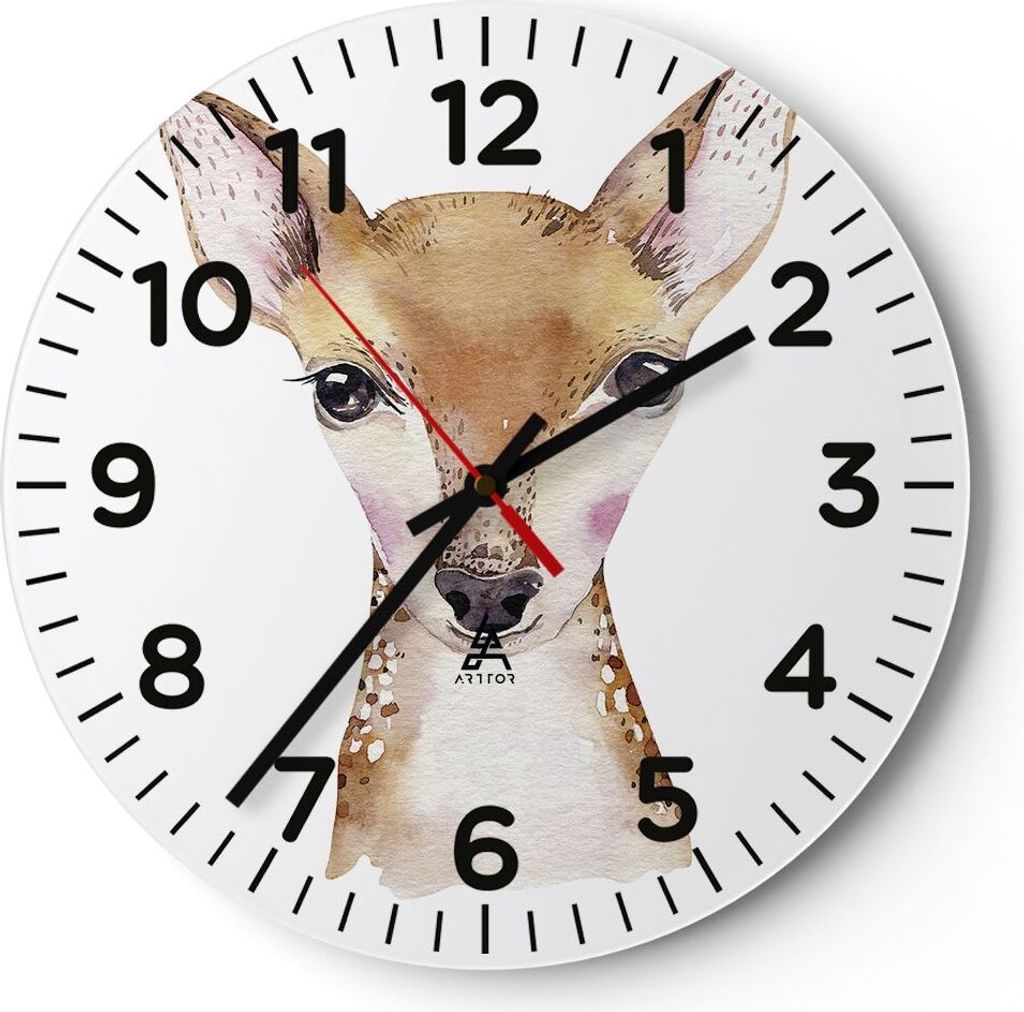 Wanduhr - Rund - Glasuhr - Damhirschkuh Grafiken Kinder - Produktbild 