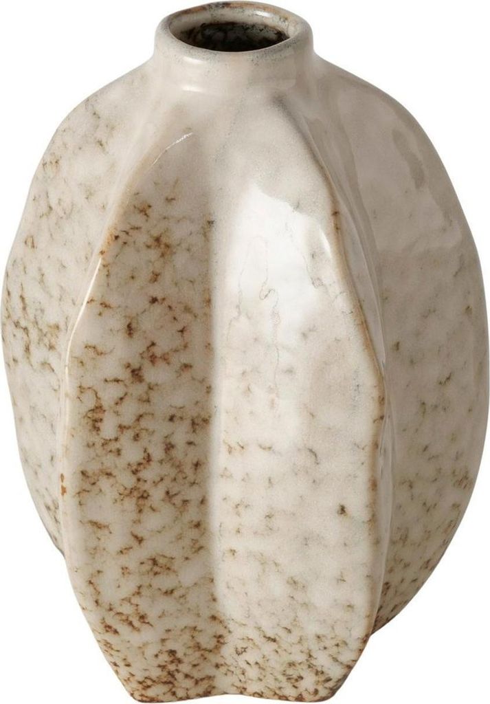 Vase - H 17 cm - Creme - Braun - Steinzeug - mit reaktive Glasur
