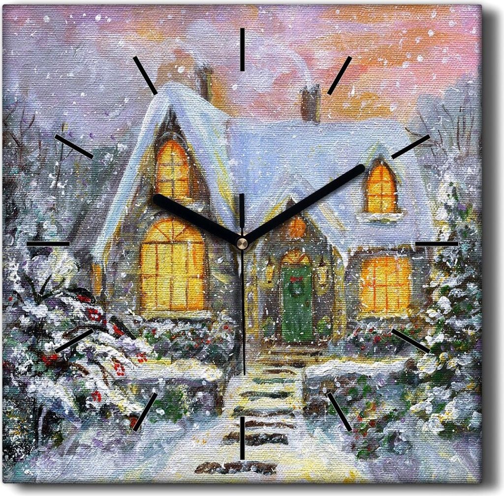 Coloray Hodiny Unikátní 30x30 cm Tiché hodiny Pro obývací pokoj a kuchyň Nástěnné hodiny Plátno Černé ručičky hodin - Zimní prázdn...