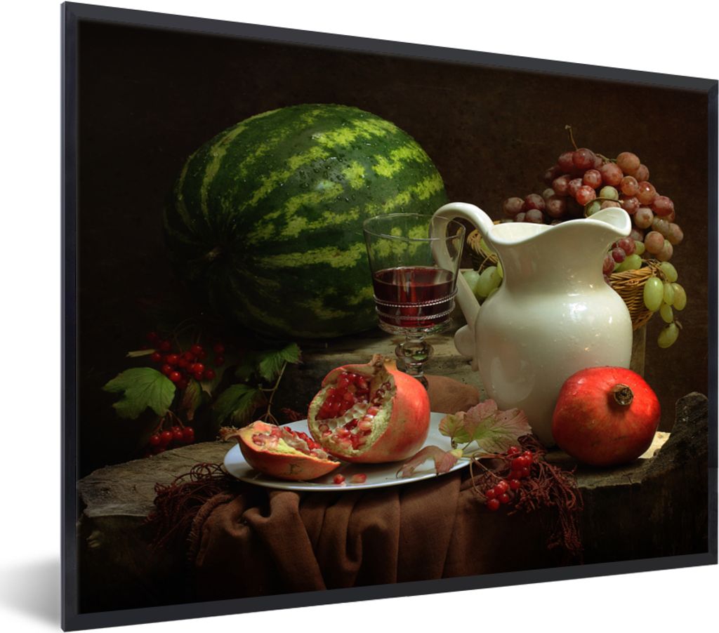 MuchoWow Gerahmtes Poster Stilleben - Melone - Obst 40x30 cm - Poster mit Schwarzem Bilderrahmen Wandposter Rahmen Foto Bilder - Kunstposter - Wa...