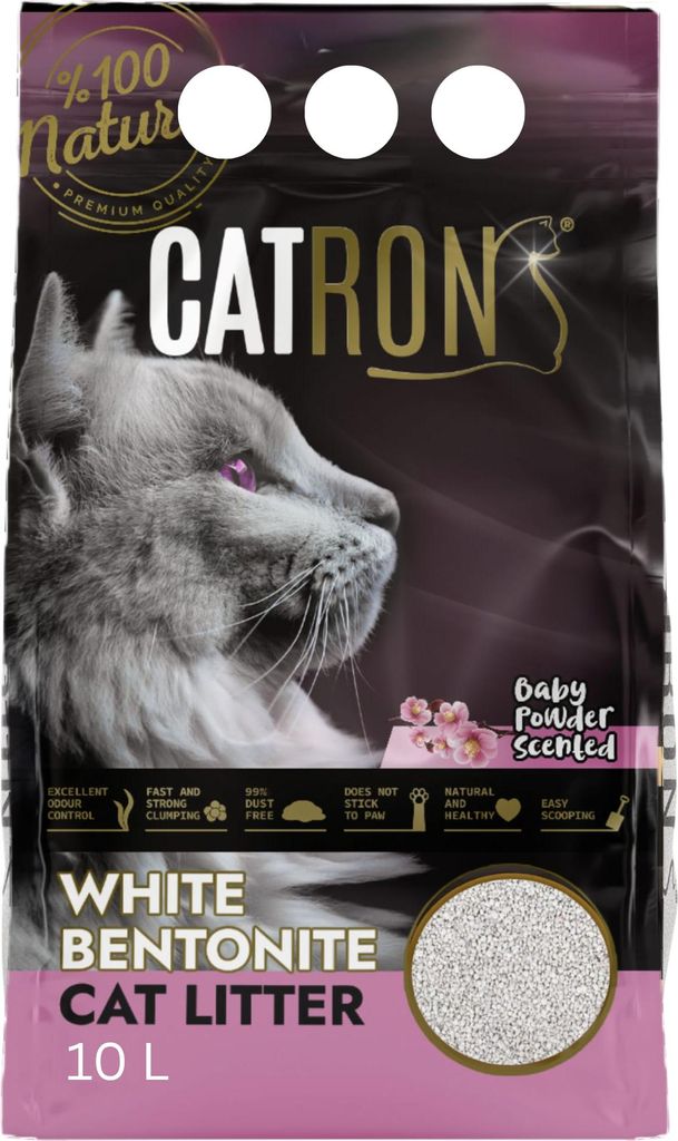 10L CATRON klumpende Katzenstreu Baby Powder – hochwertige Bentonit-Streu mit Babypuder-Duft, starke Klumpenbildung, hohe Saugkraft & staubarme F...