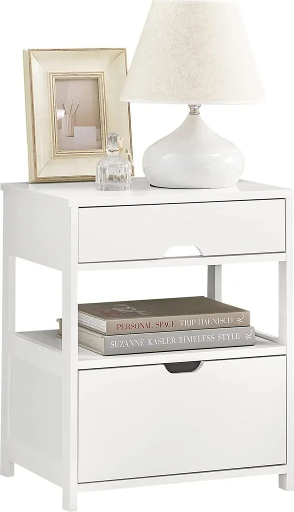 Meuble d'Appoint 2 Tiroirs et 2 Niches, Table de Nuit Blanche 55 cm