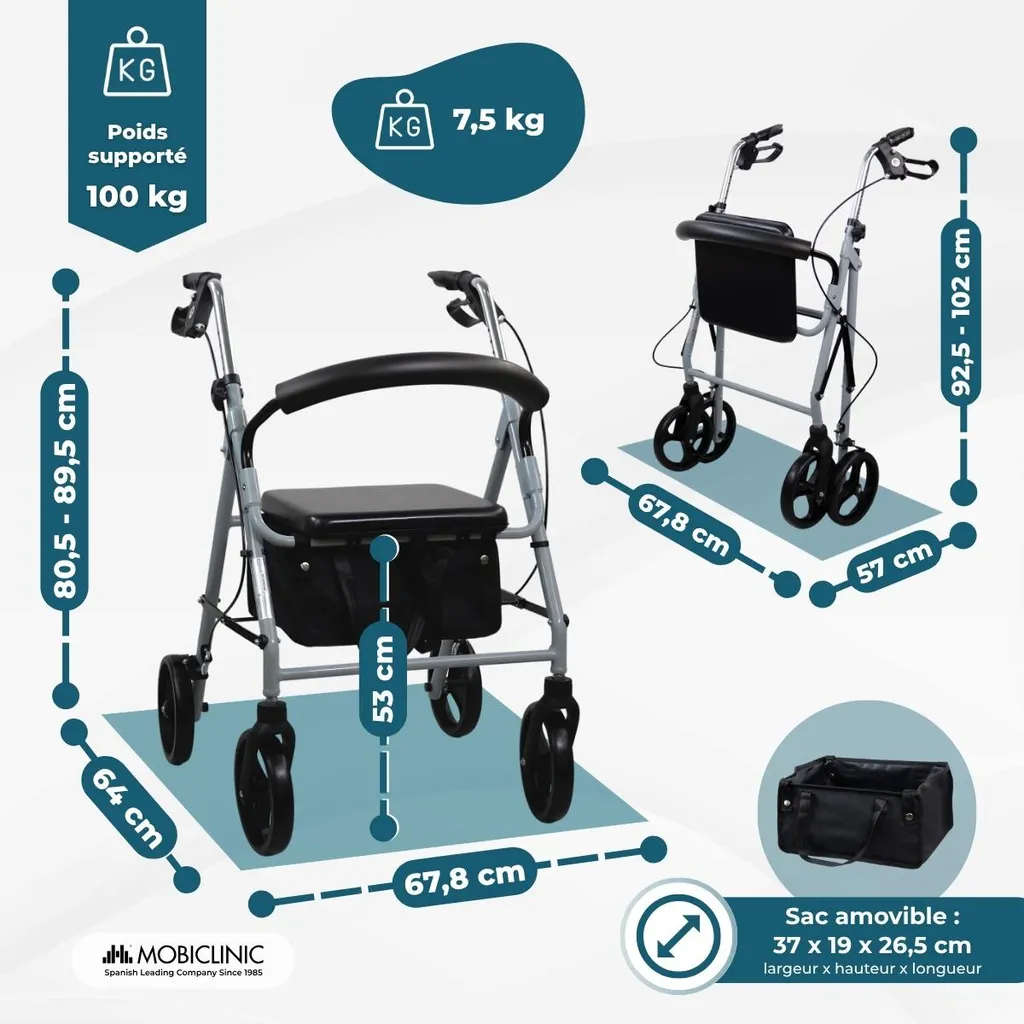 Déambulateur stable pour routes irrégulières Mobiclinic modèle Sofía