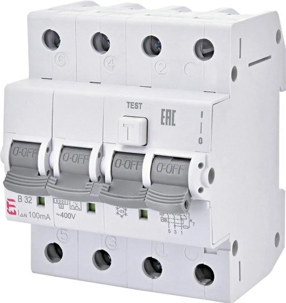 Disjoncteur différentiel ETI KZS-4M 3p+N C20 0,03A 6kA pour tableau