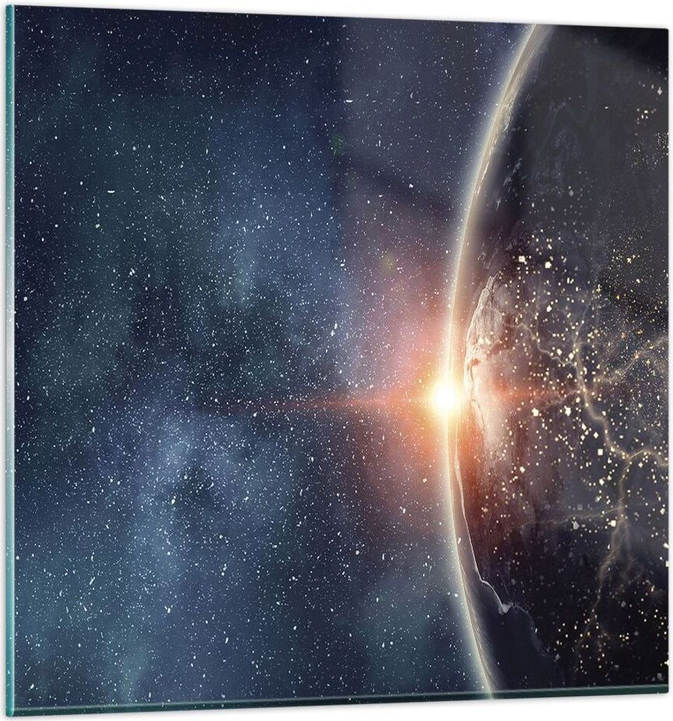 Bilder auf glas - Einteilig - Kosmos Erde Sonne - 50x50cm - Glasbilder - Wandbilder - Bilder - zum Aufhängen bereit - Wanddekoration aus Glas - Gl...