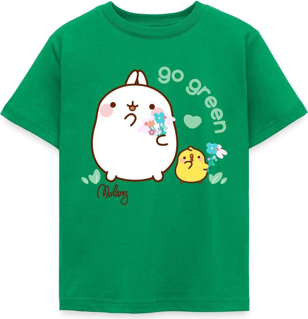 Spreadshirt Molang Piu Piu Go Green Umwelt Natur Kinder T-Shirt, 98/104 (3-4 Jahre), Kelly Green