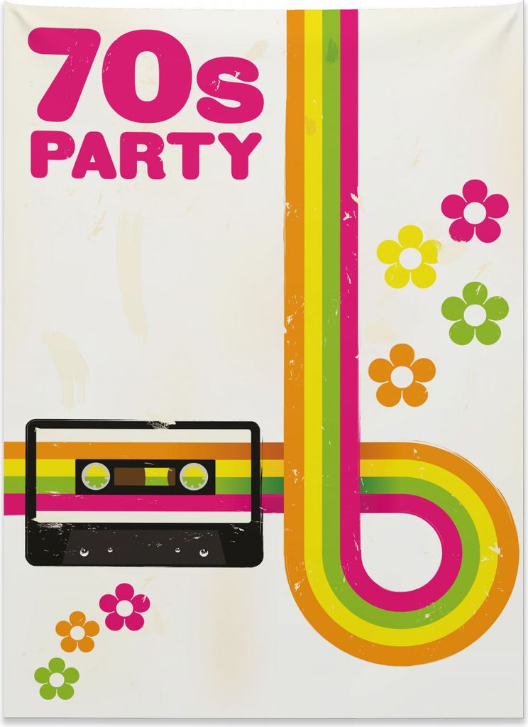 Abakuhaus Bunt Wandteppich, 70er Jahre Party Casette Tape aus Weiches Mikrofaser Stoff Kein Verblassen Klare Farben Waschbar, 110 x 150 cm, Mehrfarbig