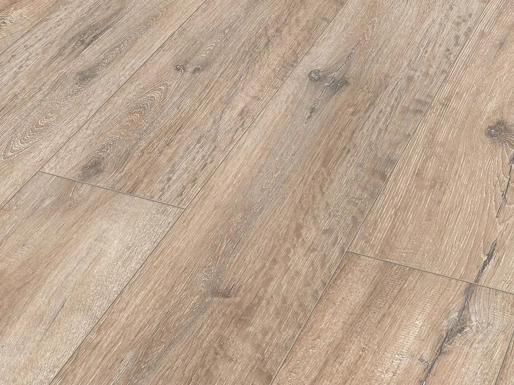 BASICfloor | 1,996 m² | Braun Grau Eiche Landhausdiele Laminat, 8mm Stärke, 1 Stab Design, Klickverbindung Megaloc, Schwimmende Verlegung, Authen...