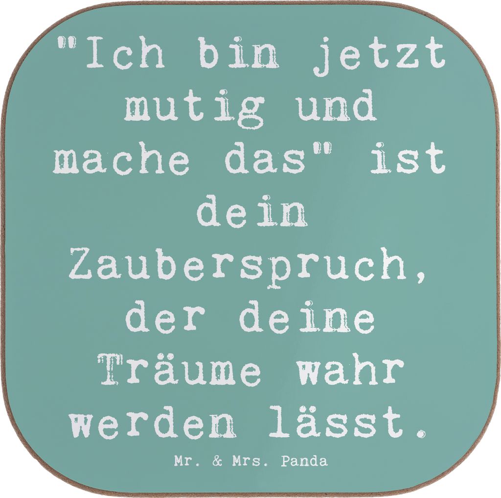 Mr. & Mrs. Panda Tischschoner Spruch Mutig zu sich selbst stehen - Meeresbrise - Geschenk, Vertrauem, Coaster, Untersetzer für Gläser, Träume ve...
