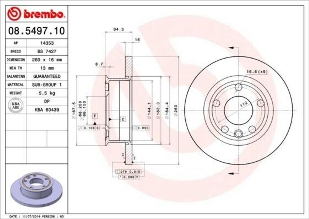 BREMBO 08.5497.10 - OE 701615301 Bremsscheibe für T4