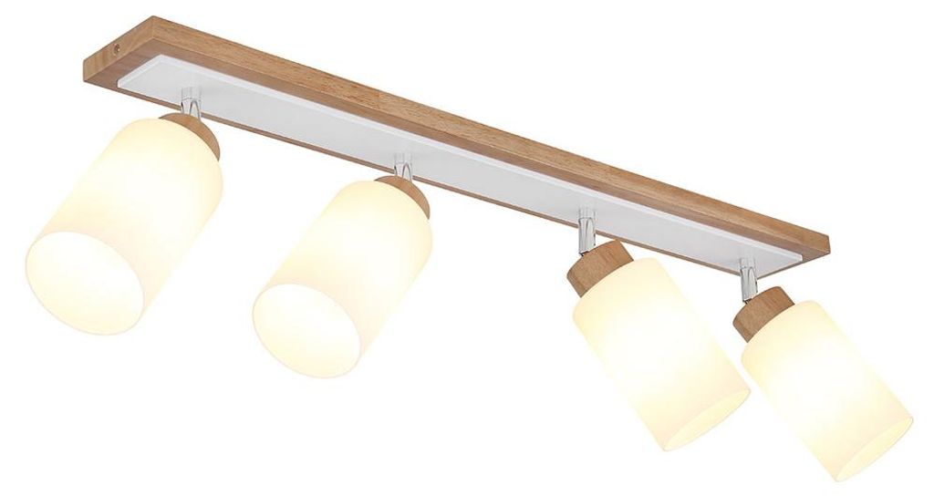 Deckenleuchte, Holz braun, Metall weiß, schwenkbar, L 81 cm