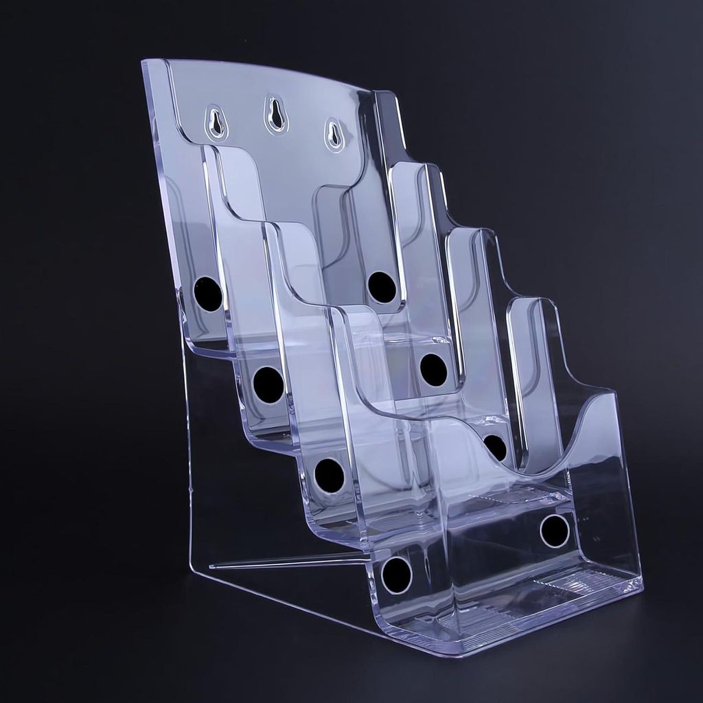 TKD8632 Broschürenständer 4 Etagen A5 - Acryl Flyerhalter - Tischständer - Katalogständer - Broschürenhalter - Werbung - Menüs - Broschüren ...