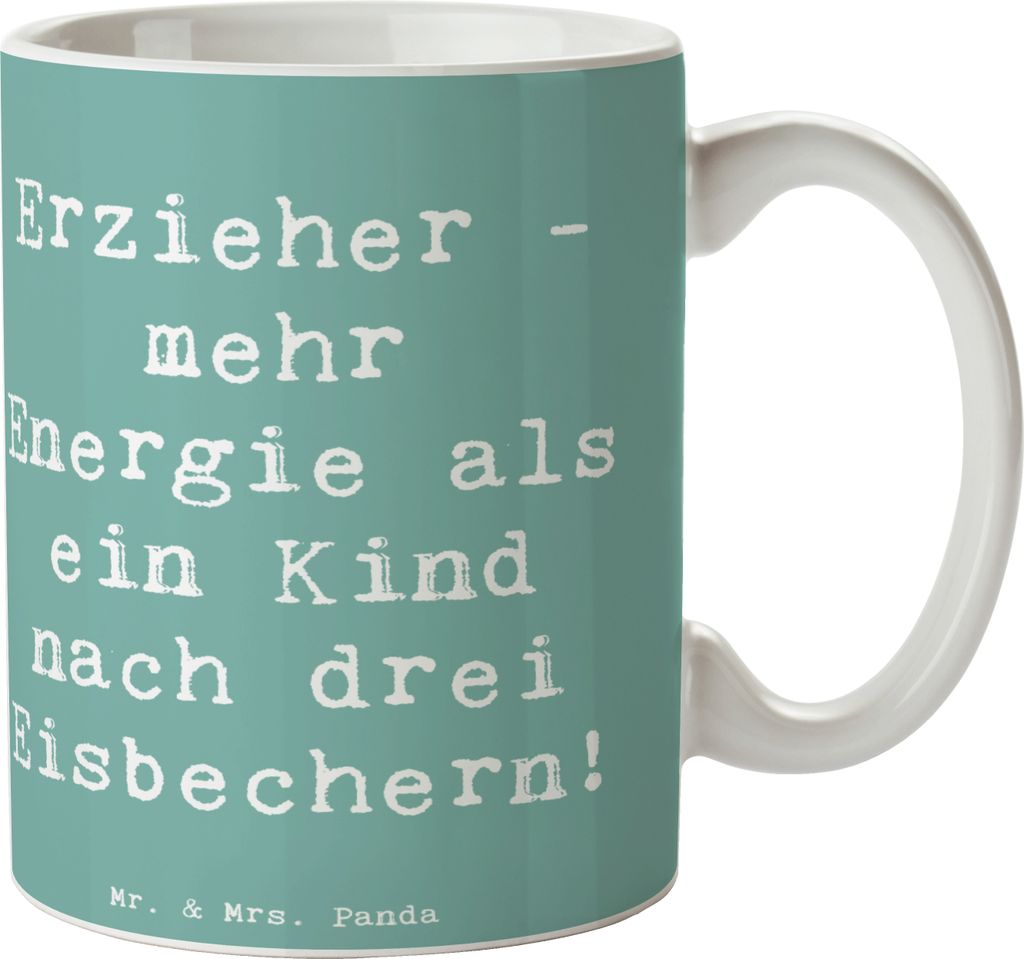 Mr. & Mrs. Panda Tasse Spruch Erzieher Energie - Meeresbrise - Geschenk, Berufsleben, Hort, Berufspassion, Kaffeebecher, Dankeschön, haferl, Kinde...
